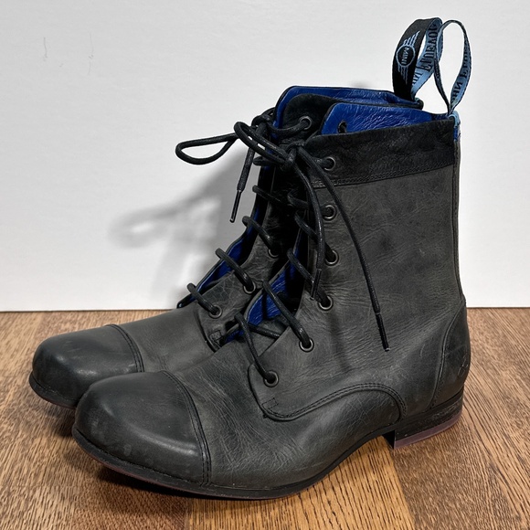 John Fluevog x Mini Cooper BBC Radio 6 Eyelet Black Leather Boots Mens US 7.5 - Picture 7 of 12